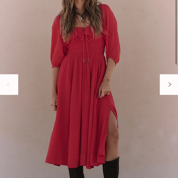 Free People Oasis Vibrant Red Midi Dress - Picture 1 of 1
